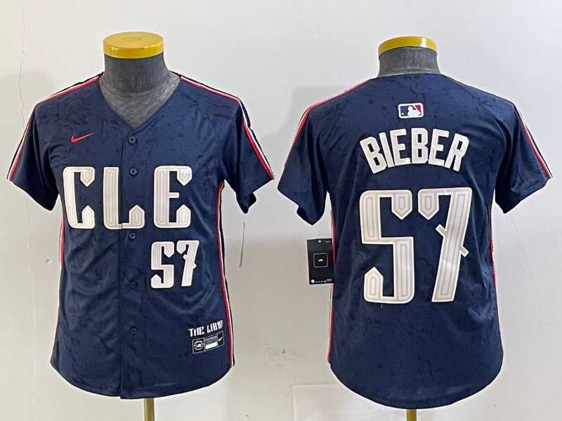 Youth Cleveland Guardians #57 Shane Bieber Number Navy 2024 City Connect Limited Stitched Jersey->mlb youth jerseys->MLB Jersey